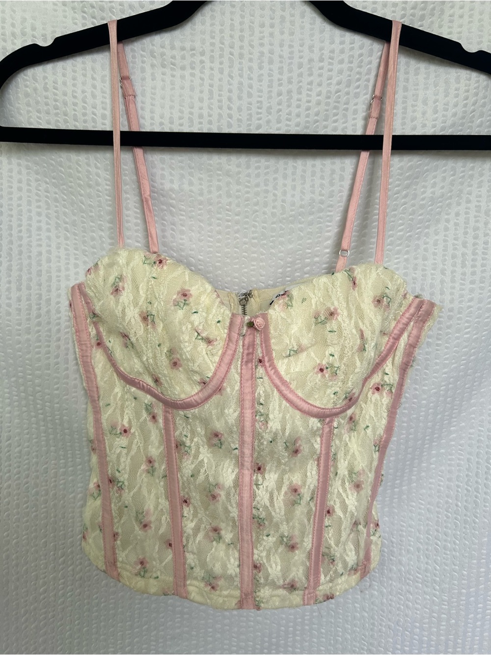 Pretty Garbage Cream Pink Floral Lace Corset Crop Top Bustier Cami Size XS